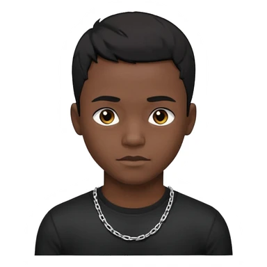 Generate a emoji of a black boy wearing a black compressed T-shirt with short black hair and make him wearing a silver chain and make the chain thin sticker