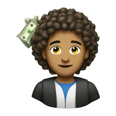 a lightskin emoji with hair with money and an degree sticker