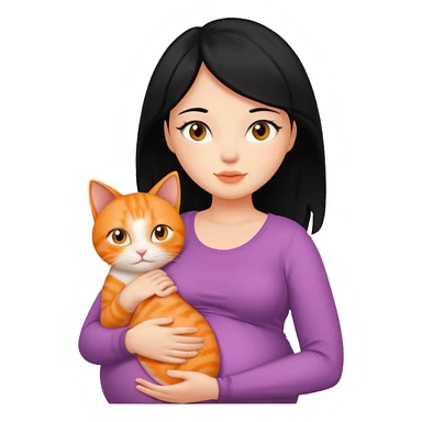 pregnant black hair woman with orange cat sticker
