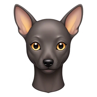 Cinematic Noble Xoloitzcuintle dog Portrait Emoji, Poised and regal, with a sleek, muscular build and smooth, hairless ebony skin accented by subtle wrinkles, deep-set soulful dark eyes, Simplified yet sharp and sophisticated features, highly detailed, glowing with a soft, dignified glow, high shine, intelligent and loyal, stylized with an air of ancient grace, focused and attentive, soft glowing outline, capturing the essence of a watchful and confident guardian, so majestic it feels as though it could stride out of the screen with effortless authority! sticker