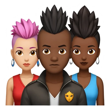 Black man with mohawk with two women one black one Chinese  sticker