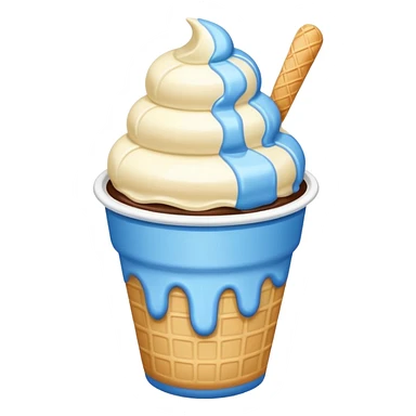 Ice cream in a cartoon white blue line cup  sticker