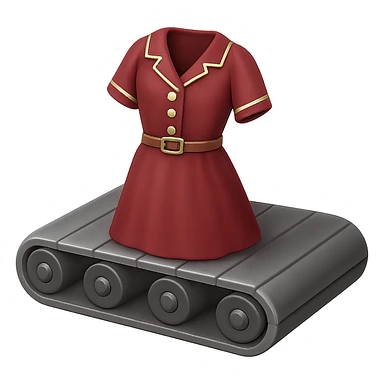 Сгенерируй мне детализированный емодзи, конвеер на котором лежит советское платье, на пнг фоне без фона. В СТИЛЕ ЕМОДЗИ ЭПЛ! sticker