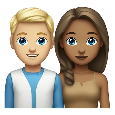 A tan girl with brown hair and blue eyes and a white boy with blonde hair and blue eyes sticker