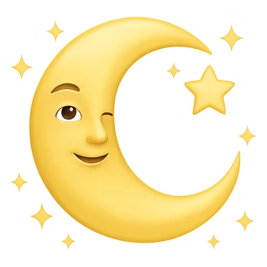 Add small stars around the crescent moon. Keep the background transparent. Maintain the original style and look of the crescent moon. sticker