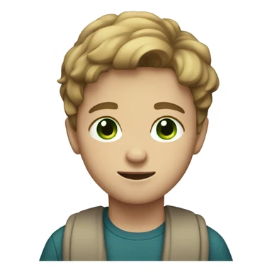 boy with light brown hair with middle part and green blue eyes sticker