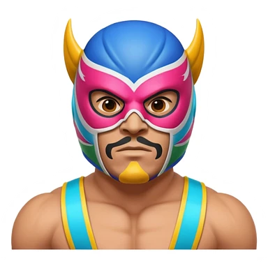 Mexican wrestler portrait, head and shoulders only, colorful luchador mask, muscular collar, confident expression, 3D cartoon, mobile game icon style, clean background, no text, no watermark
 sticker