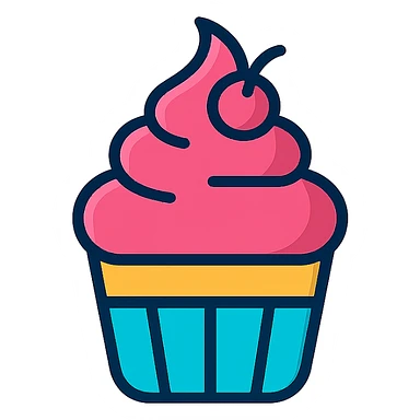 cupcake, color outline icon style, black outlines, simple and clear sticker