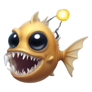 Anglerfish with a glowing lure hanging from its forehead, sharp teeth, and big eyes. sticker