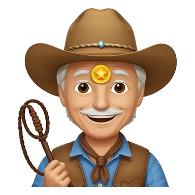 Give this emoji 🤠 a whip make it an old white guy with a whip  sticker