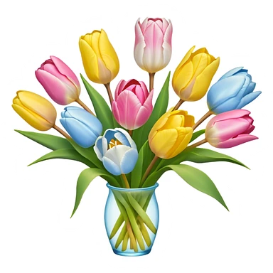 Bouquet of tulip yello, pink, white and light blue sticker