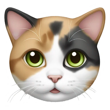 a chubby calico cat with tan, grey, and white markings and green eyes sticker