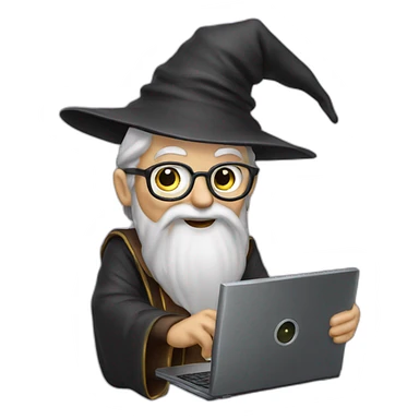 wizard showing his computer sticker