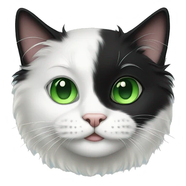 Fluffy tuxedo cat with green eye sticker