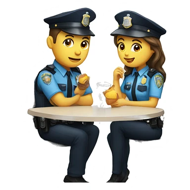 police man and woman sitting at a table, eating lunch sticker