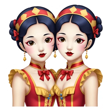 Vintage circus beautiful Asian female conjoined twins  sticker