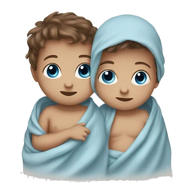 Twin baby boys brown hair blue eyes wrapped in a blanket  sticker