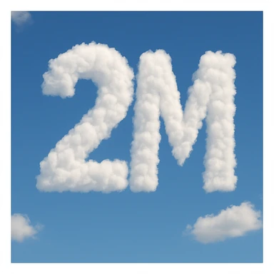 A cloud formation shaped like the number 2 and the letter M together, with a blue sky background. sticker