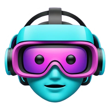 Futuristic glowing VR headset, full visor, immersive design, purple and cyan neon glow, dark background, digital tech style, no face. sticker