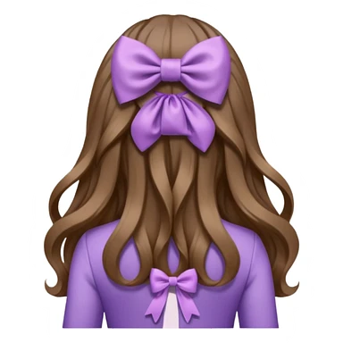 long wavy brown hair from behind with a medium lilac bow sticker