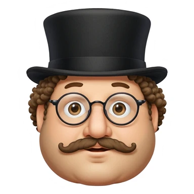 Fat Jewish man with curly hair a top hat glasses and a large nose  sticker