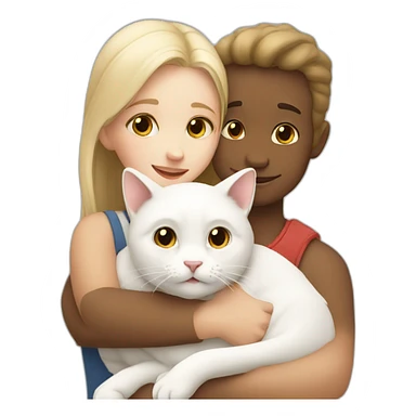 Girl and boy hugs two white cats sticker