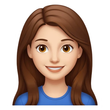 white woman with long brown hair and brown eyes, smiling sticker