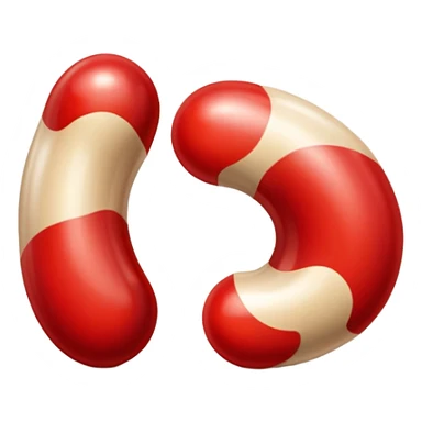 a pair of magatama (comma-shaped beads) side by side, in red and beige sticker