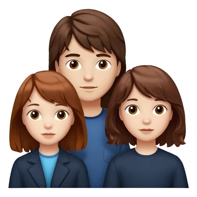 Two girls and a boy. Girl one has long, wavy, light to reddish-brown hair with bangs. Girl two has a dark-colored bob haircut. The boy has wavy, tousled, light to reddish-brown hair with a right side parting. sticker