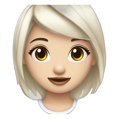 Frontal view curvy emo girl sits white skirt striped stockings hands up sticker