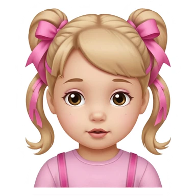 a baby girl with two ponytails and pink ribbons sticker