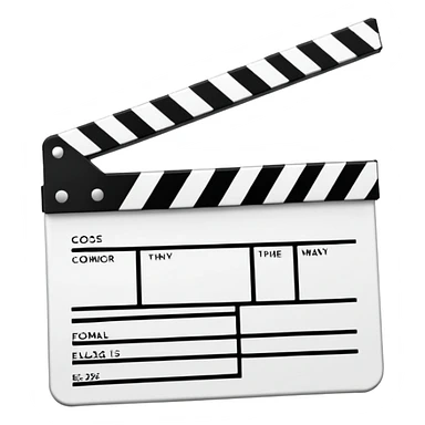 geometric outline clapperboard, precise thin black lines, no interior details except one diagonal sticker