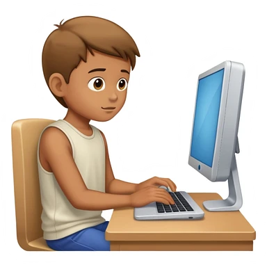 Boy looking at computer  sticker