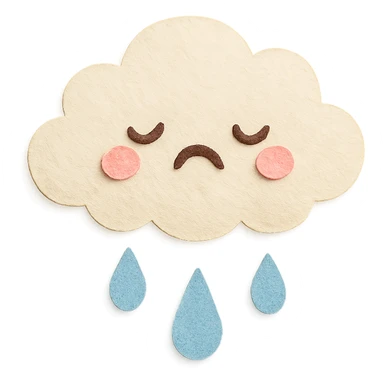 kawaii fluffy white cloud, crying gentle blue raindrops, soft pastel colors, no limbs, full body, paper craft style sticker