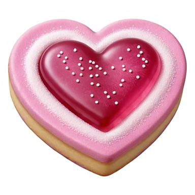 Realistic shortbread cookie in the shape of a heart with pink jelly middle filling and sprinkled powder sugar on top. sticker