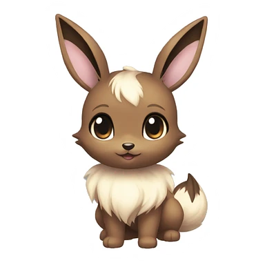 Kawaii Shiny Pastel Eevee with dark brown long emo hair covering her eyes Full Body sticker