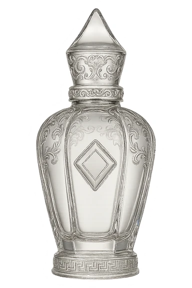 Refine this perfume bottle to closely resemble the shape and ornate details of Xerjoff's 'La Capitale' fragrance bottle, keeping the style elegant and luxurious, with no characters or text, and a transparent background. sticker