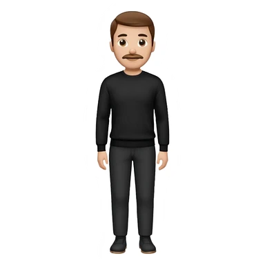 man with mustache, brown hair, 33years old, shirt, high temple Black pullover with a white shirt underneath and black fabric trousers 👕🖤👖 sticker