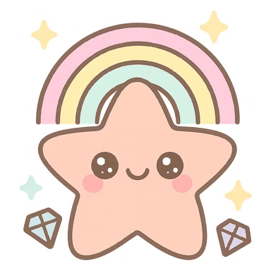 kawaii sea star, rainbow pastel, sparkling jewels, blushing cheeks, cute smile sticker