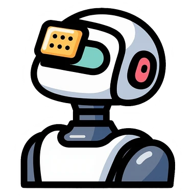 Robot with visible AI processor chip in its brain sticker