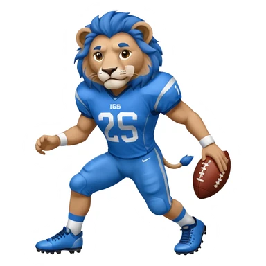 full blue color lion, wearing blue american football jersey sticker