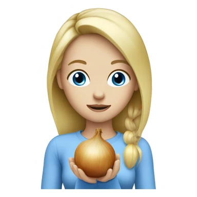 blonde girl blue eyes eating onion sticker