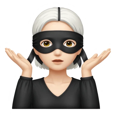 A person with white hair which is standing upward and blindfolded and also make it so it’s impossible to see through the blindfold sticker