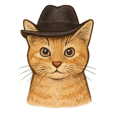 cat with a black hat, general illustration style sticker