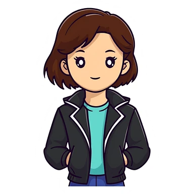 Light-skinned girl with brown hair wearing black jacket sticker