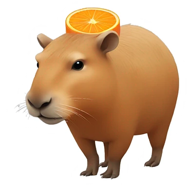 capybara with an orange on its head sticker