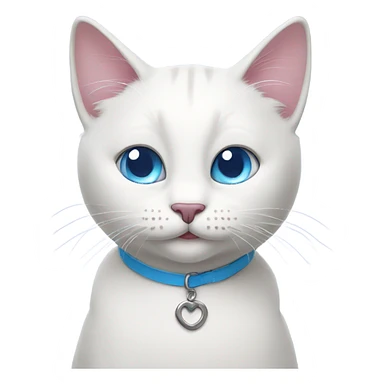 Happy white cat with blue eyes wearing purple collar  sticker