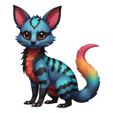 Rare beautiful pretty realistic handsome exotic cute epic aesthetic gothic colorful Salandit-Eevee-Civet-species-Fakemon-hybrid-creature, with markings, full body sticker