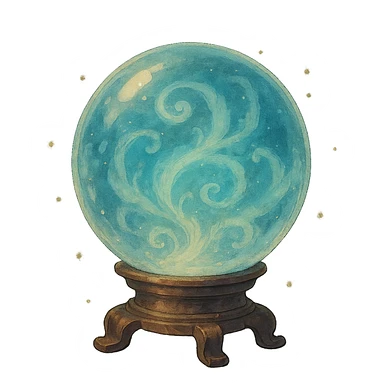 crystal ball with swirling mist inside, dreamy lighting, mystical and enchanting sticker