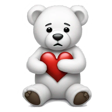 White teddy bear holding a broken heart sticker